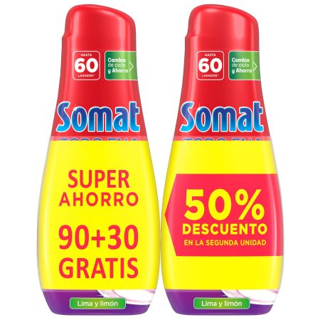 Somat Lavavajillas Todo En 1 Duplo Super Ahorro Lavavajillas a máquina gel con aroma lima y limón con gran poder de limpieza 120 lavados