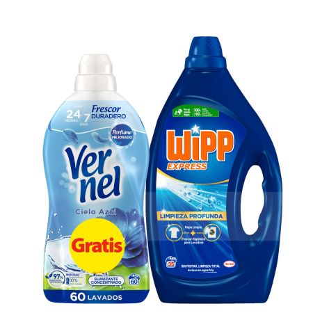 Wipp Express Detergente Limpieza Profunda + Suavizante Cielo Azul Pack regalo para el lavado de la ropa