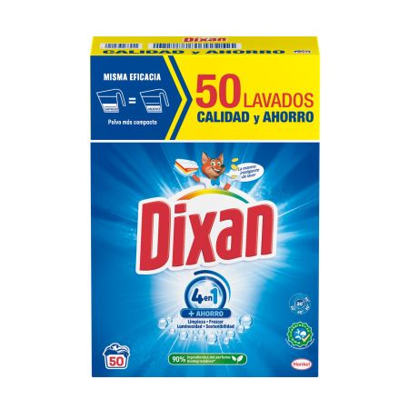 Dixan Detergente En Polvo 4en1 +Ahorro Detergente en polvo proporciona frescor y luminosidad para todo tipo de tejidos y colores