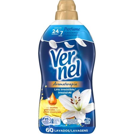 Vernel Aromaterapia Lirio Irresistible Suavizante Concentrado Suavizante concentrado líquido aroma duradero con aceites esenciales 60 lavados 1080 ml