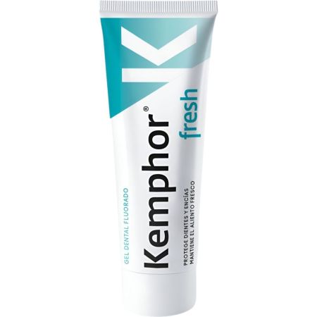 Kemphor Fresh Gel Dental Fluorado Pasta de dientes oferce acción anticaries y antiplaca eliminando mal aliento con sabor a menta fresca 75 ml