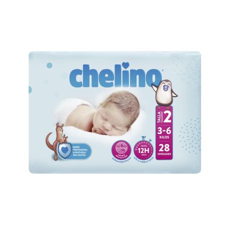 Chelino Pañales 3-6 Kg Talla 2 Pañal para recién nacido rápida absorción antifugas porporciona libertad de movimiento 28 uds