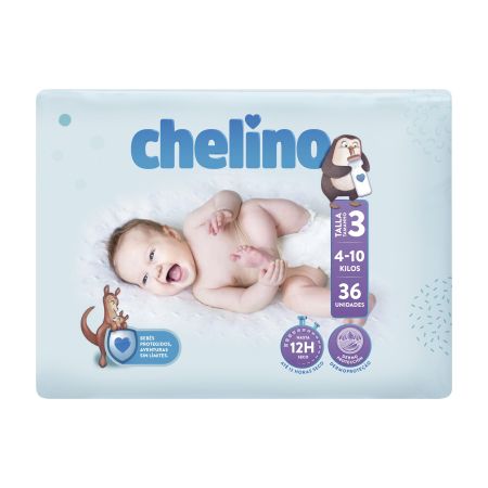 Chelino Pañales 4-10 Kg Talla 3 Pañal de rápida absorción antifugas porporciona libertad de movimiento 36 uds