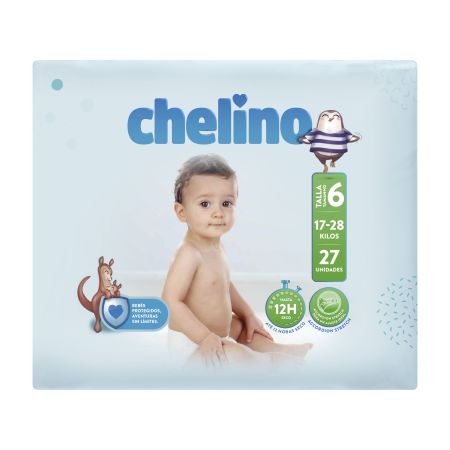 Chelino Pañales 17-28 Kg Talla 6 Pañal de rápida absorción antifugas porporciona libertad de movimiento 27 uds