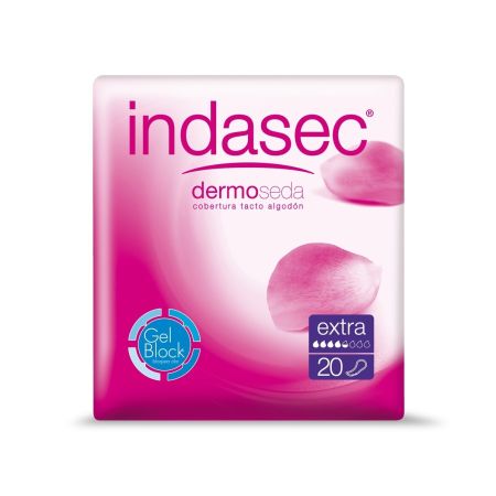 Indasec Compresas Dermo Seda Extra Compresa antifugas y antiolores con doble núcleo absorbente 24 uds