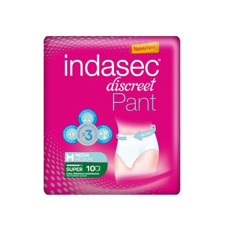 Indasec Pant Discreet Super Talla M Pant antifugas y antiolores con núcleo absorbente para pérdidas moderadas 10 uds