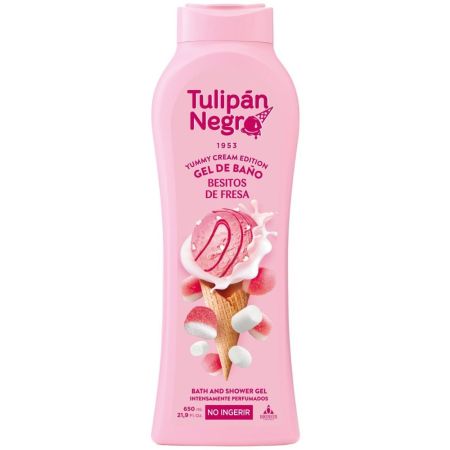 Tulipán Negro Besitos De Fresa Yummy Cream Edition Gel De Baño Gel de ducha cremoso hidrantante con deliciosa fragancia fresca y estimulante 650 ml