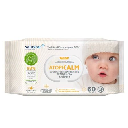 Salustar Atopic Calm Toallitas Húmedas Para Bebés Toallitas húmedas para bebé sin alcohol con aloe vera y camomila piel suave y calmada 60 uds