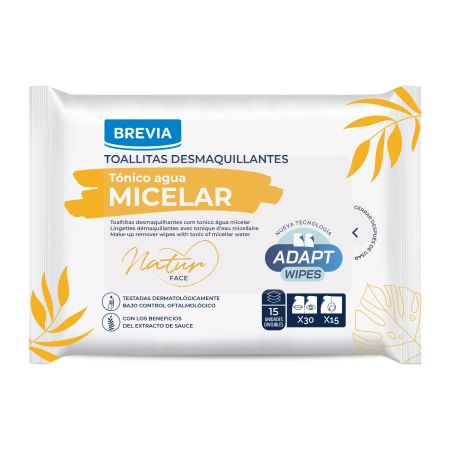 Brevia Tónico Agua Micelar Toallitas Desmaquillantes Toallitas desmaquillantes limpian y refrescan con los beneficios del extracto de sauce 15 uds