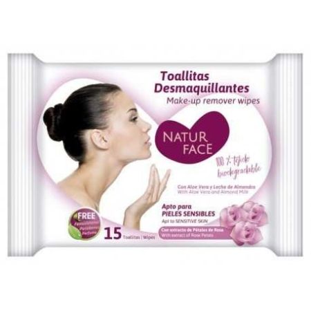 Brevia Natur Face Toallitas Desmaquillantes Toallitas desmaquillantes par rostro y ojos con extracto de pétalos de rosa 15 uds