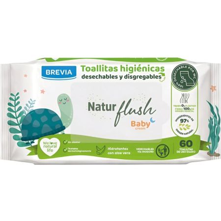 Brevia Baby Cream Toallitas Higiénicas Para Bebé Toallitas biodegradables para bebé con aloe vera 60 uds