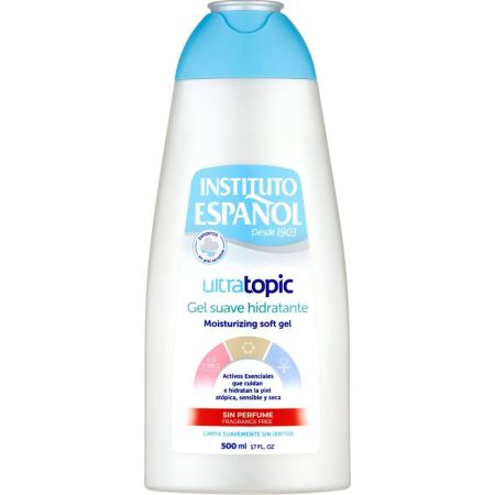 Instituto Español Ultratopic Gel Suave Hidratante Gel de ducha sin perfumes cuida hidrata aliviando la irritación y el picor de la piel 500 ml