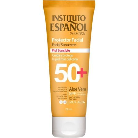 Instituto Español Aloe Vera Pieles Sensibles Protector Facial Spf 50+ Protector solar facial no graso resistente al agua con aloe vera de rápida absorción 75 ml