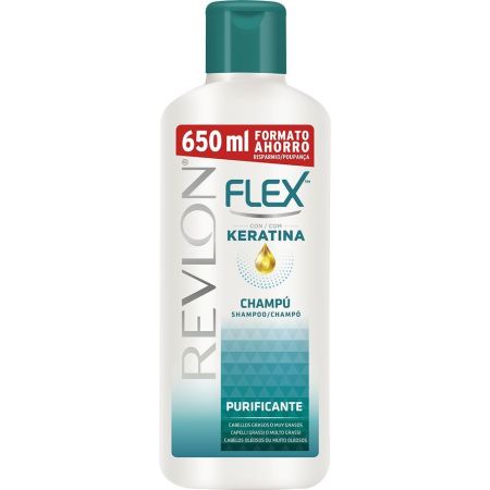 Flex Purificante Keratina Champú Formato Ahorro Champú proporciona un brillo duradero para cabellos grasos 650 ml