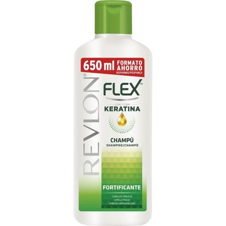 Flex Fortificante Champú Con Keratina Formato Ahorro Champú fortificante ofrece brillo duradero para cabello frágil 650 ml