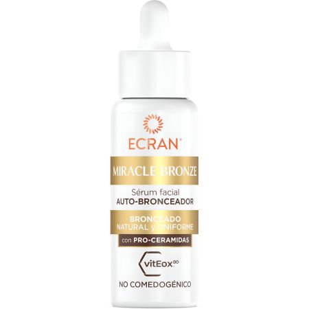 Ecran Miracle Bronze Sérum Facial Auto-Bronceador Loción corporal autobronceadora de textura ultraligera para bronceado natural y uniforme 30 ml