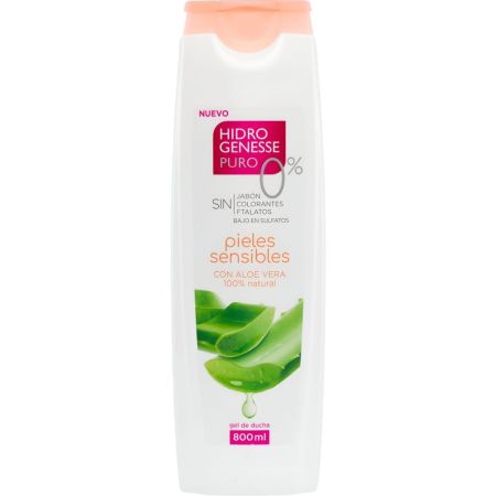 Hidro-Genesse Pieles Sensibles Gel De Ducha Gel de ducha sin jabón ni colorantes hidrata y refresca con aloe vera 100% natural 800 ml