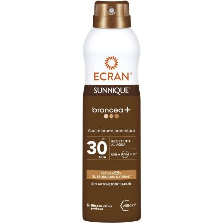 Ecran Sunnique Broncea+ Aceite Bruma Protectora Spf 30 Protector solar activador del bronceado 250 ml