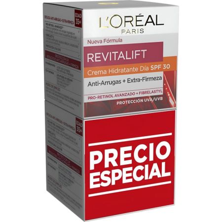 L'Oreal Revitalift Crema Hidratante Spf 30 Duplo Precio Especial Crema de día antiarrugas con extrafirmeza piel tonificada e hidratada 2x50 ml