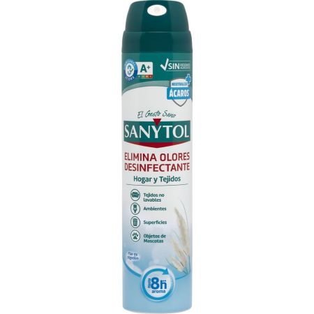 Sanytol Ambientador Desinfectante Hogar Y Tejidos Flor De Algodón Desodorizante y desinfectante de hogar y tejidos elimina bacterias y mal olor 300 ml