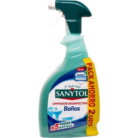 Sanytol Baños Limpiador Desinfectante Pack Ahorro Limpiador desinfectante de baño sin lejía elimina cal y suciedad 2x750 ml