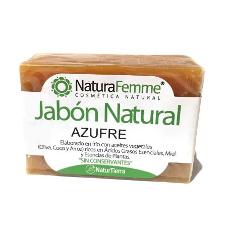 Naturafemme Jabón Natural Azufre Jabón de manos en pastilla sin conservantes recupera y calma pieles más castigas y dañadas 100 gr