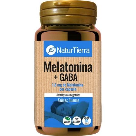 Naturtierra Melatonina+Gaba Complemento Alimenticio Complemento alimenticio vegano sin gluten diminuye el tiempo para conciliar el sueño 30 uds