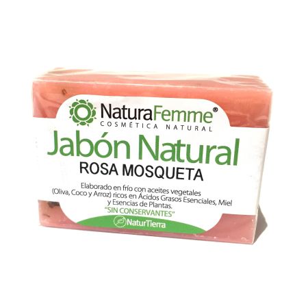 Naturafemme Jabón Natural Rosa Mosqueta Jabón de manos en pastilla sin conservantes recupera y calma pieles más castigas y dañadas 100 gr