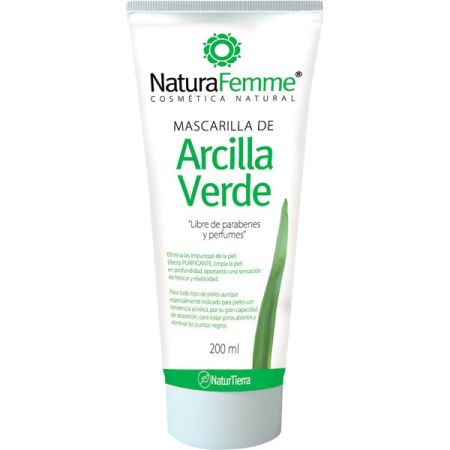 Naturafemme Arcilla Verde Mascarilla Mascarilla libre de parabenos y perfumes limpiador y purificador 125 ml