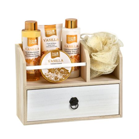 Bon Matin Vainilla Cesta De Madera Set Kit de baño diseño único