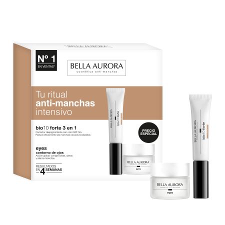 Bella Aurora Bio10 Forte Corrector liquido anti-manchas 3en1 camufla con color-despigmenta pf-50+ 10ml+contorno de ojos 15ml