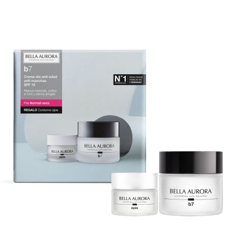 Bella Aurora B7 Cuidado Anti-Manchas Spf 15 Piel Seca+Contorno Gratis Pack regalo antimanchas reduce arrugas y líneas de expresión con ácido hialurónico y algas rojas