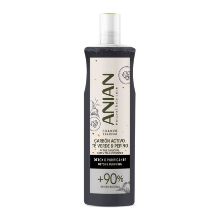 Anian Natural Hair Care Carbón Activo Té Verde & Pepino Champú Champú purificante desintoxica limpia en profundidad y atrapa impurezas para cabello graso 400 ml