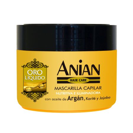 Anian Hair Care Oro Líquido Mascarilla Capilar Mascarilla sin parabenos bifásica nutritiva e iluminadora con aceite de argán 250 ml