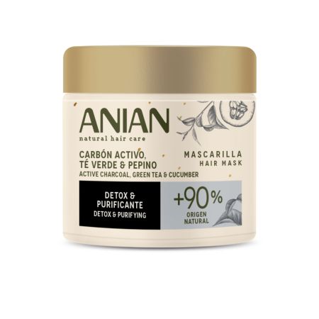 Anian Natural Hair Care Carbón Activo Té Verde & Pepino Mascarilla Mascarilla purificante desintoxica limpia en profundidad y atrapa impurezas para cabello graso 350 ml