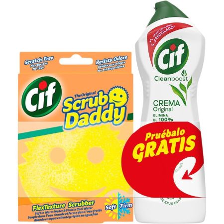 Cif Estropajo Scrub Daddy+ Limpiador Crema Original Gratis Estropajo de limpieza de dos lados no raya absorbe líquidos y limpia la superficie seca