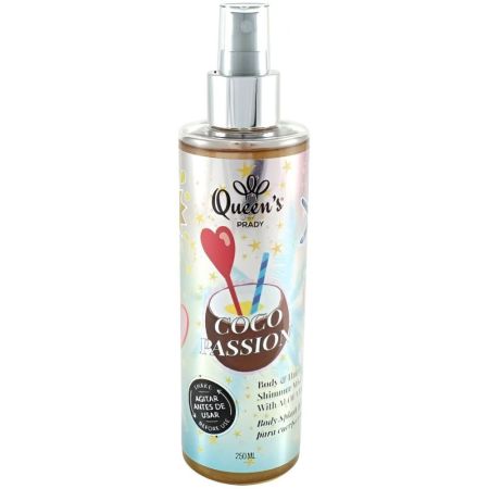 Queen'S Coco Passion Body & Hair Shimmer Mist Body mist ofrece una exquisita fragancia y efecto glitter para cuerpo y cabello 250 ml