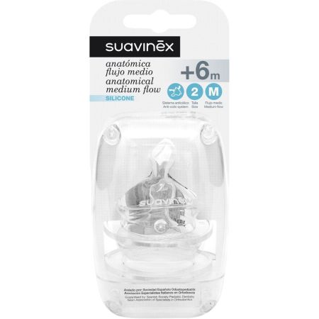 Suavinex Tetina Anatómica Flujo Medio 0-6m Silicone Talla 2 Tetina anatómica de silicona imita el pezón materno 2 uds