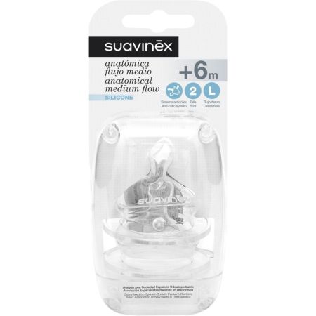 Suavinex Tetina Anatómica Flujo Denso +6m Silicone Tetina anatómica de silicona flujo denso y forma que imita el pezón moderno 2 uds