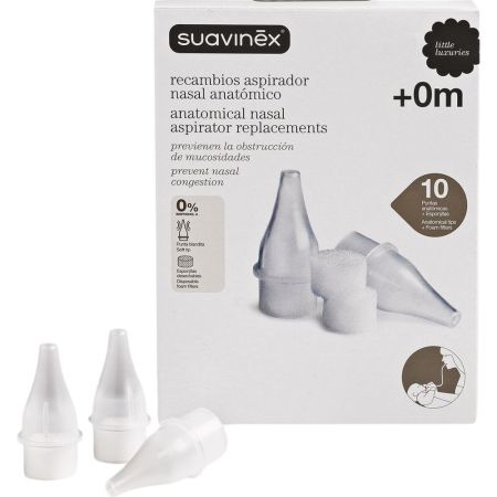 Suavinex Aspirador Nasal Anatómico Recambio +0m Aspirador nasal previene la obstrucción de mucosidades 10 uds