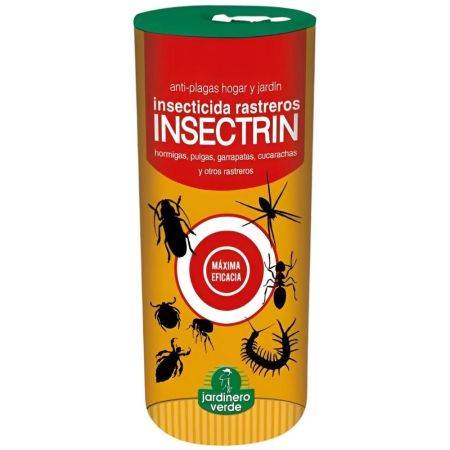 Insectrin Insecticida Rastreros Jardinero Verde Insecticida en polvo para espolvoreo antiplagas actúa por contacto o ingestión para el hogar o el jardín contra insectos rastreros 100 gr