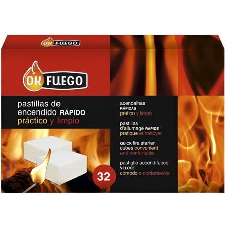 Ok Fuego Pastillas De Encendido Rápido Pastillas de encendido rápido y seguro de chimeneas barbacoas estufas y fuegos abiertos 32 uds