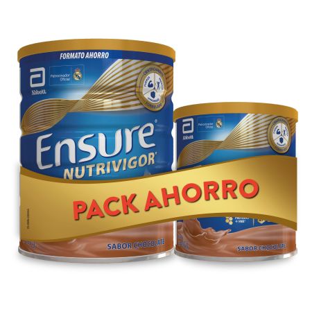 Ensure Nutrivigor Chocolate Complemento Alimenticio Pack Ahorro Complemento alimenticio en polvo reduce cansancio y mantiene los huesos en condiciones normales 850+400 gr