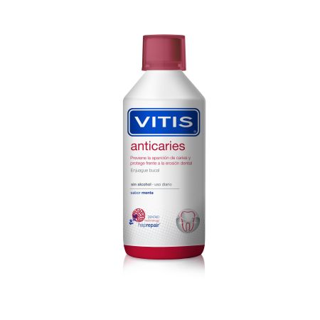 Vitis Colutorio Anticaries Enjuage bucal sin alcohol previene la aparición de caries sabor menta 100 ml