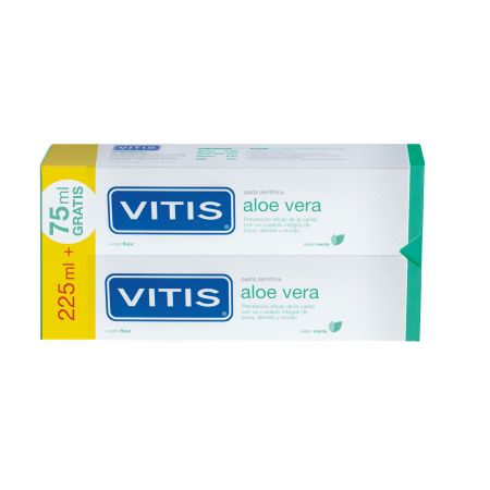 Vitis Pasta Dentífrica Aloe Vera Sabor Menta Duplo Pasta de dientes para encías ayuda a prevenir eficazmente las caries sabor menta 2x300 ml