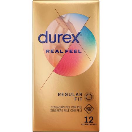 Durex Preservativos Real Feel Regular Fit Preservativos idelaes para los alérgicos al latex para una sensación piel con piel 12 uds