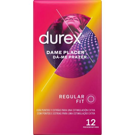 Durex Preservativos Dame Placer Regular Fit Preservativos con puntos y estrías para una estimulación extra 12 uds