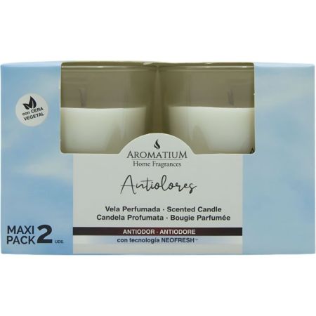 Aromatium Home Fragances Antiolores Vela Perfumada Duplo Maxi Pack Vela perfumada de cera vegetal antiolores ofrece agradable y larga sensación de limpieza 2x100 gr