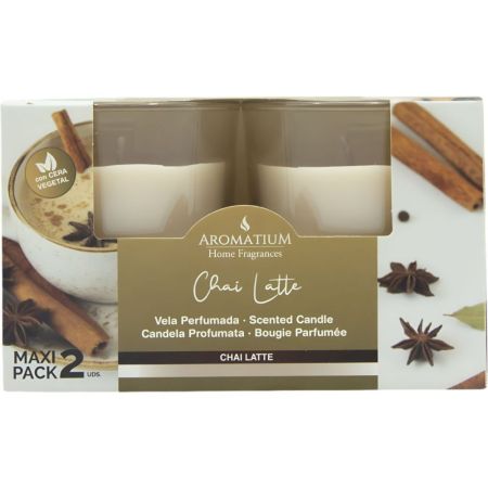 Aromatium Home Fragances Chai Latte Vela Perfumada Duplo Maxi Pack Vela perfumada de cera vegetal con dulce aroma hasta 26 horas 2x100 gr