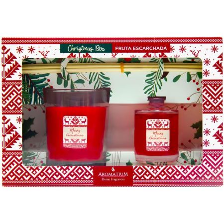 Aromatium Home Fragances Fruta Escarchada Christmas Box Set navideño de vela y mikado pefuma tu hogar con aroma a fruta escarchada